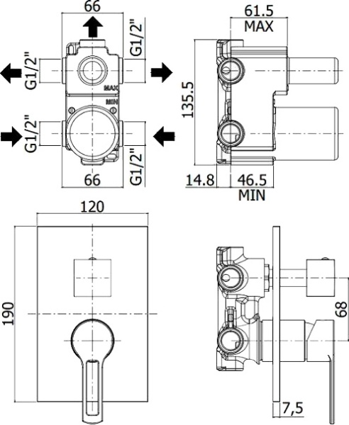 Смеситель для душа Paffoni Ringo RIN019CR/M встраиваемый в стену 
без термостата 