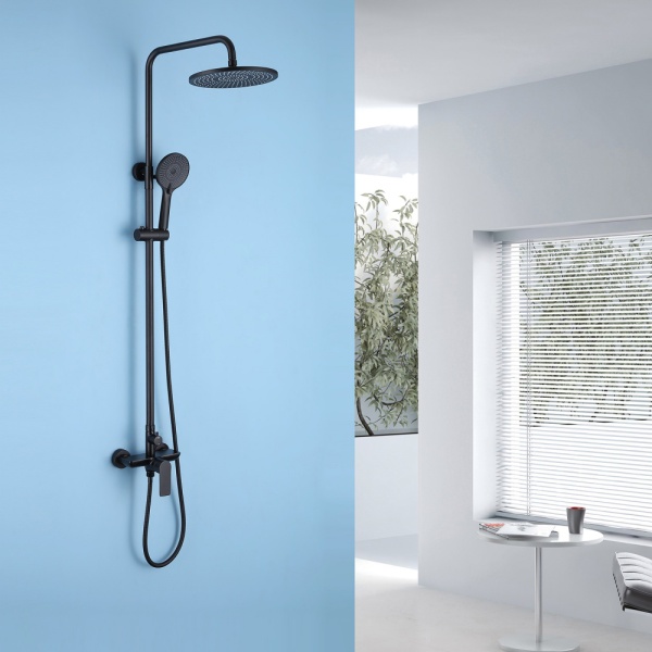 Душевая система со смесителем Abber Weiss Insel AF8020B монтаж настенная без термостата черный матовый