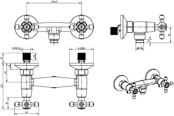 Смеситель для душа Boheme Flora 294-FL настенный 
без термостата золото