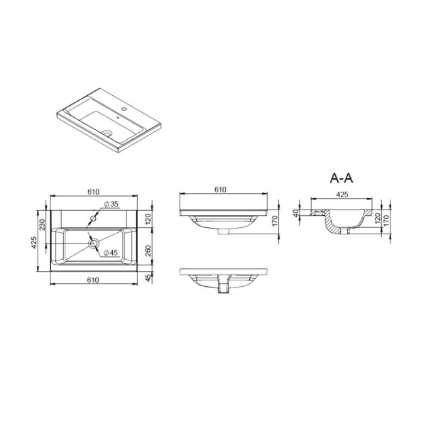 Раковина мебельная прямоугольная Am.Pm Gem M90WCC0602BM фарфор цвет черный матовый