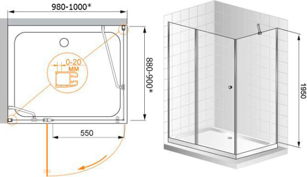 Душевой угол Cezares Elena ELENA-AH-1-90/100-C-Cr прямоугольная  стекла прозрачные, профиль хром