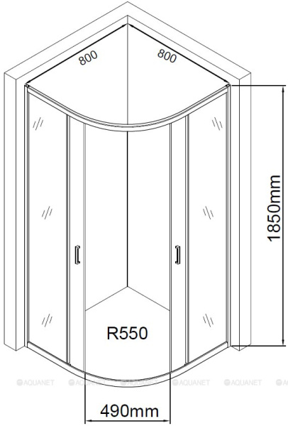 Душевой угол Aquanet  SE-800Q четверть круга 80x80 стекла прозрачные, профиль хром