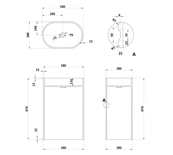 Раковина  овальная Abber STEIN AS2550 искусственный камень цвет белый матовый
