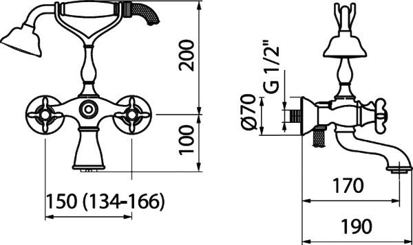 Смеситель для ванны или душа Webert Ottocento OT720201065 Bronze настенный 
без термостата бронза