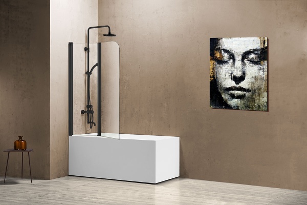 Шторка для ванны распашная  Vincea VSB-12 VSB-12114CLB 114 см, стекла прозрачные, профиль черный