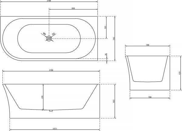 Акриловая ванна Abber  AB9257-1.7 R 170x78