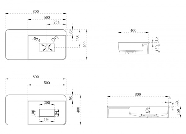 Раковина  прямоугольная Abber STEIN AS2627-0.8 искусственный камень цвет белый матовый