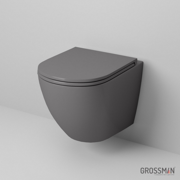 Унитаз подвесной Grossman Color GR-4455GMS Rimless фаянс темно-серый матовый