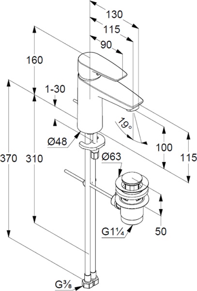 Смеситель для раковины Kludi Pure&Solid 342900575 хром