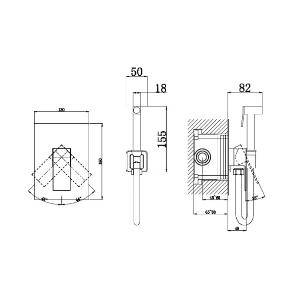 Гигиенический душ D&amp;K Bayern.Liszt DA1515006 встраиваемый в стену серый графит