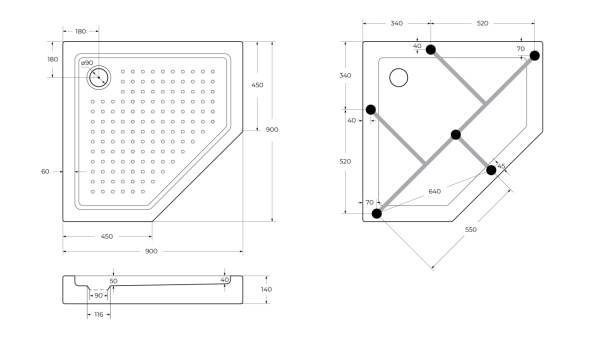 Душевой поддон низкий Cezares Tray TRAY-A-P-90-15-W0 пятиугольный акрил 90x90 белый