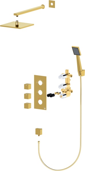 Душевая система со смесителем Timo Tetra-Thermo SX-0179/17SM монтаж встраиваемая в стену с термостатом матовое золото