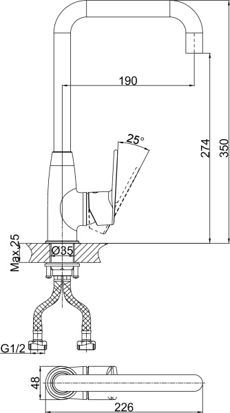 Смеситель для кухни D&K Rhein DA1312441 без подключения к фильтру хром